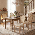 SoarFlash French Dining Chairs Set of 4, Vantage Linen Dining Chair with Round Back, Farmhouse Country Rattan Dining Chair for Living Room,Kitchen,Bedroom,Beige
