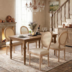 SoarFlash French Dining Chairs Set of 4, Vantage Linen Dining Chair with Round Back, Farmhouse Country Rattan Dining Chair for Living Room,Kitchen,Bedroom,Beige