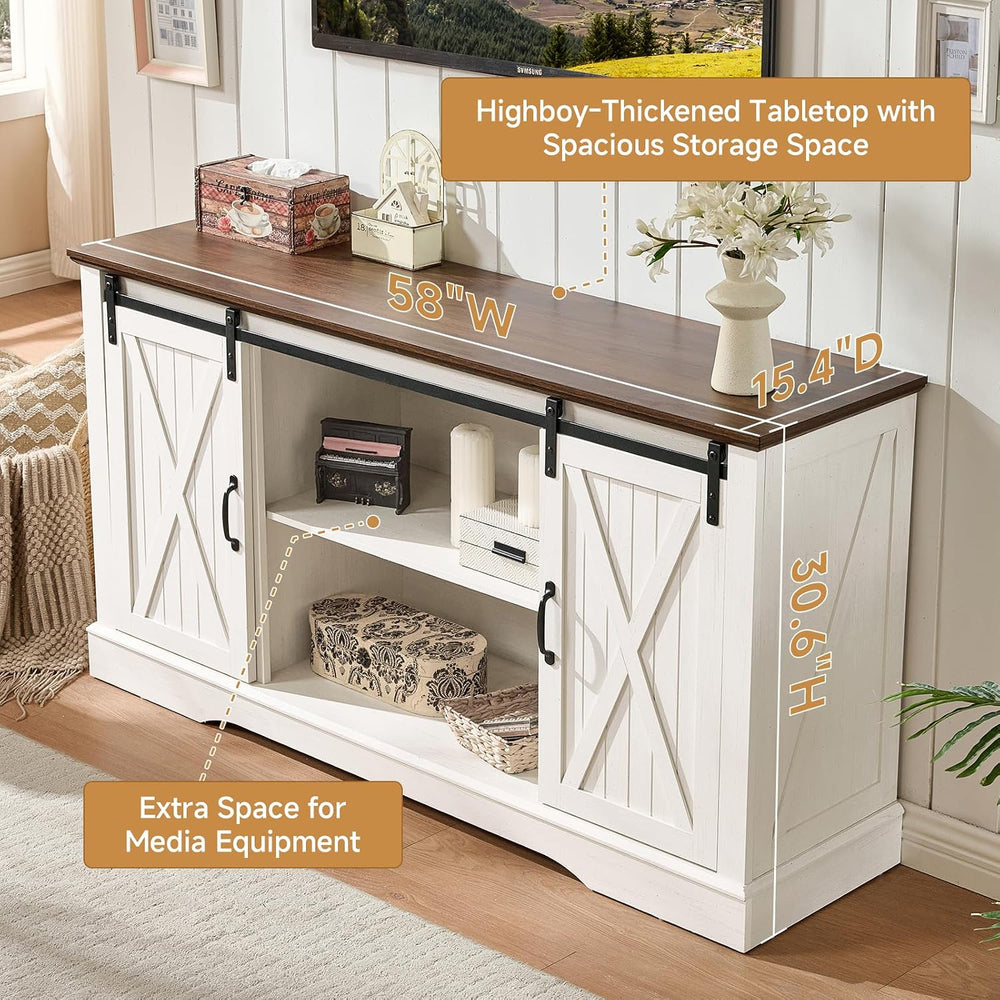 ROCKPOINT 58 Inch Farmhouse Entertainment Center,TV Stand with Sliding Barn D...