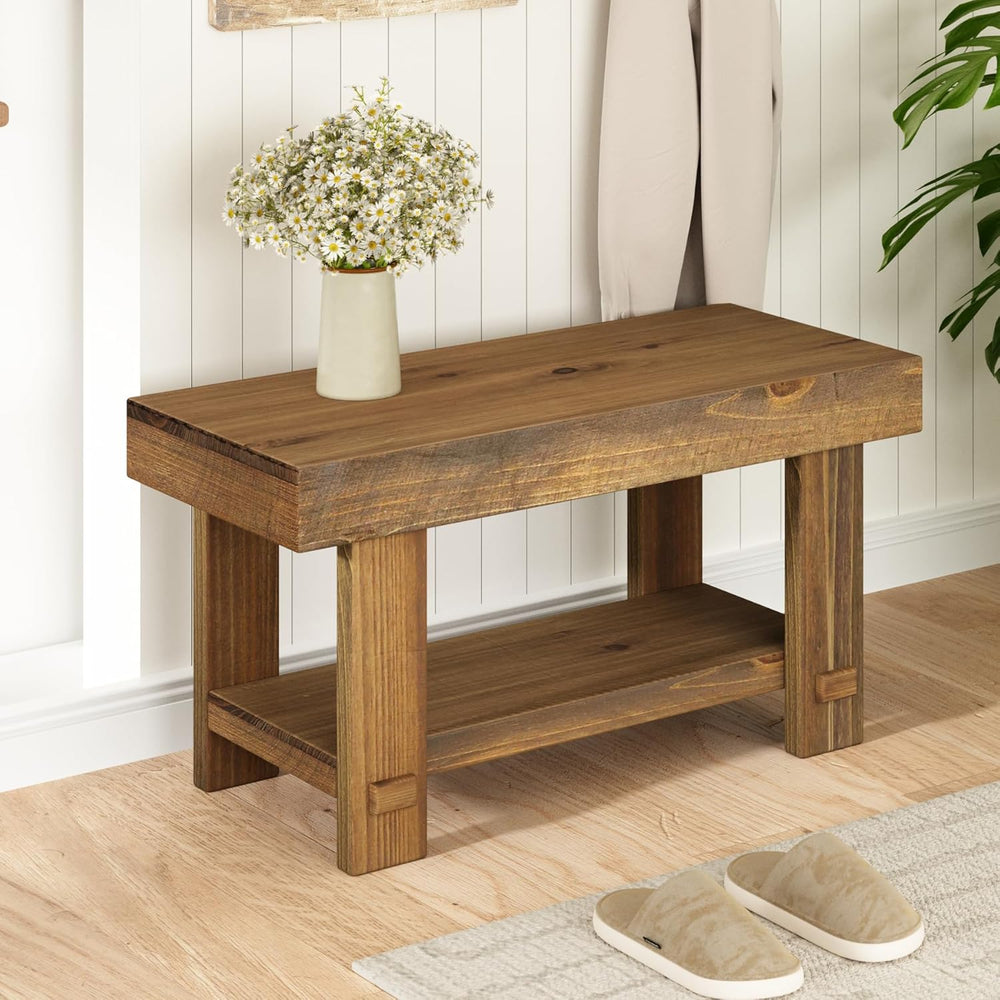 HOKYHOKY Solid Wood Entryway Bench - 31.5" Farmhouse Small Storage Bench...