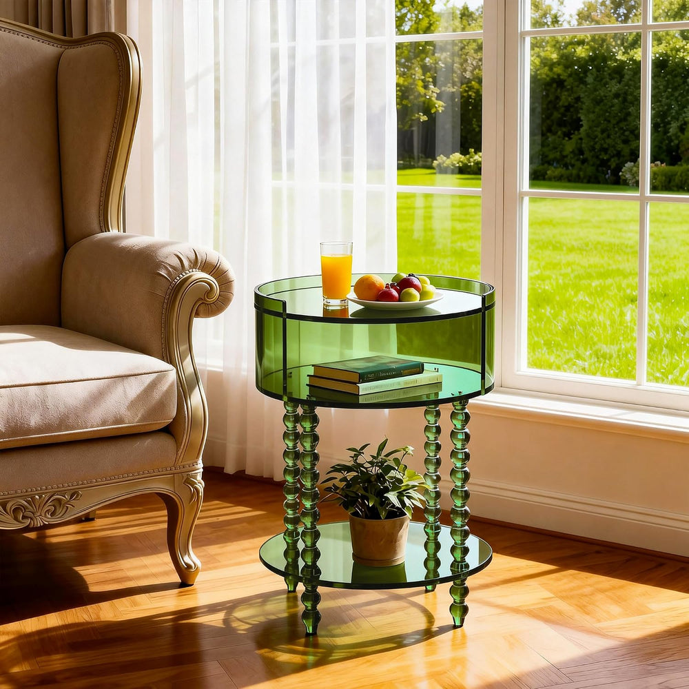 Modern Acrylic Round Side Table, End Table for Living Room, Clear Nightstand ...