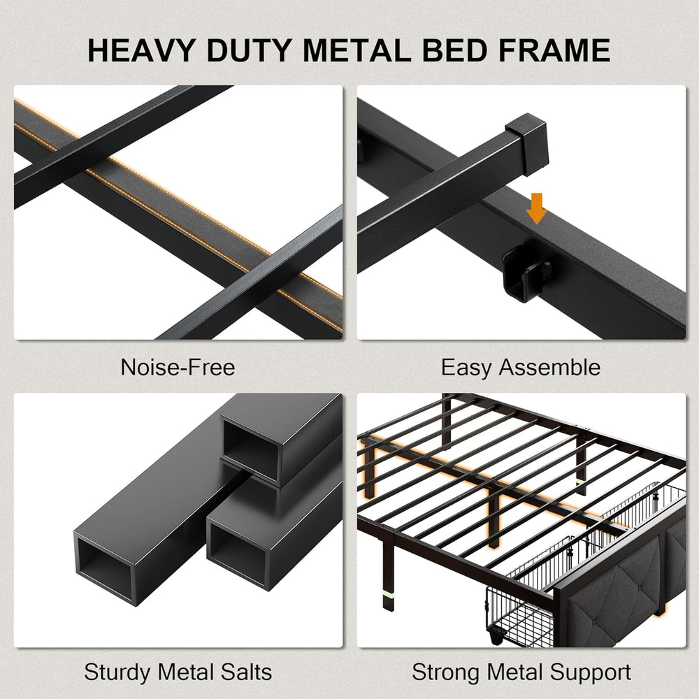 Einhomn Queen Bed Frame with 2 Storage Drawers, Metal Platform Bed with Charg...