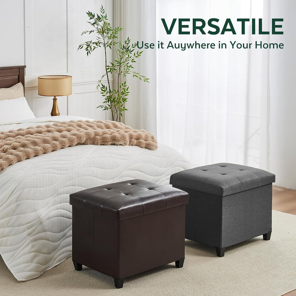 Ottoman with Storage, Rectangular Storage Ottoman, Linen Ottomans with Legs f...