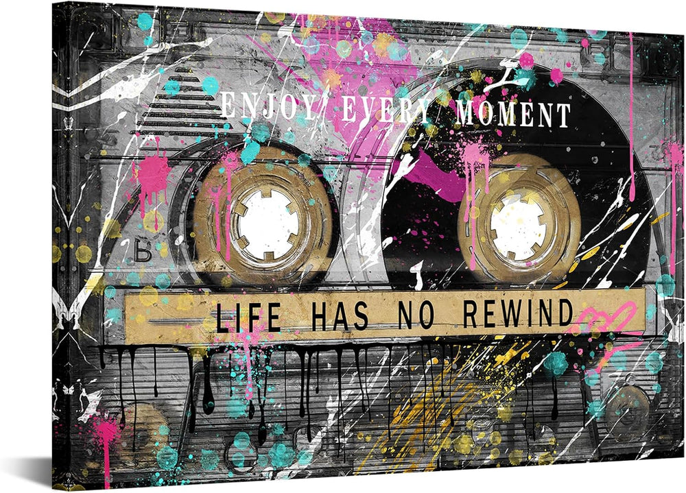 Vintage Graffiti Street Art Canvas Retro Cassette Tape Life Quote Wall Art