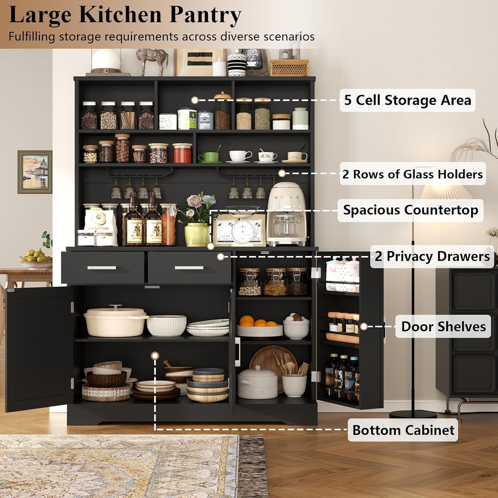 Tall Pantry Cabinet, Modern Kitchen Hutch with Microwave Stand, Kitchen Pantr...