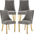 Grey Mid Century Dining Chairs Set of 4, Modern Kitchen & Dining Room Chairs Set of 4, Chenille Fabric Upholstered Kitchen Chairs for Dining Table, Sillas de Comedor, Gold Legs (Gray, 4 Pcs)