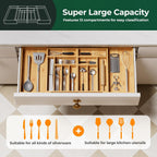Large Silverware Organizer, 13 Slots Magnetic Connected Expandable Bamboo Utensil Drawer Organizer From 21 to 37.4 Inches, Adjustable Flatware and Cutlery Holder, Utensil Tray for Kitchen Natural