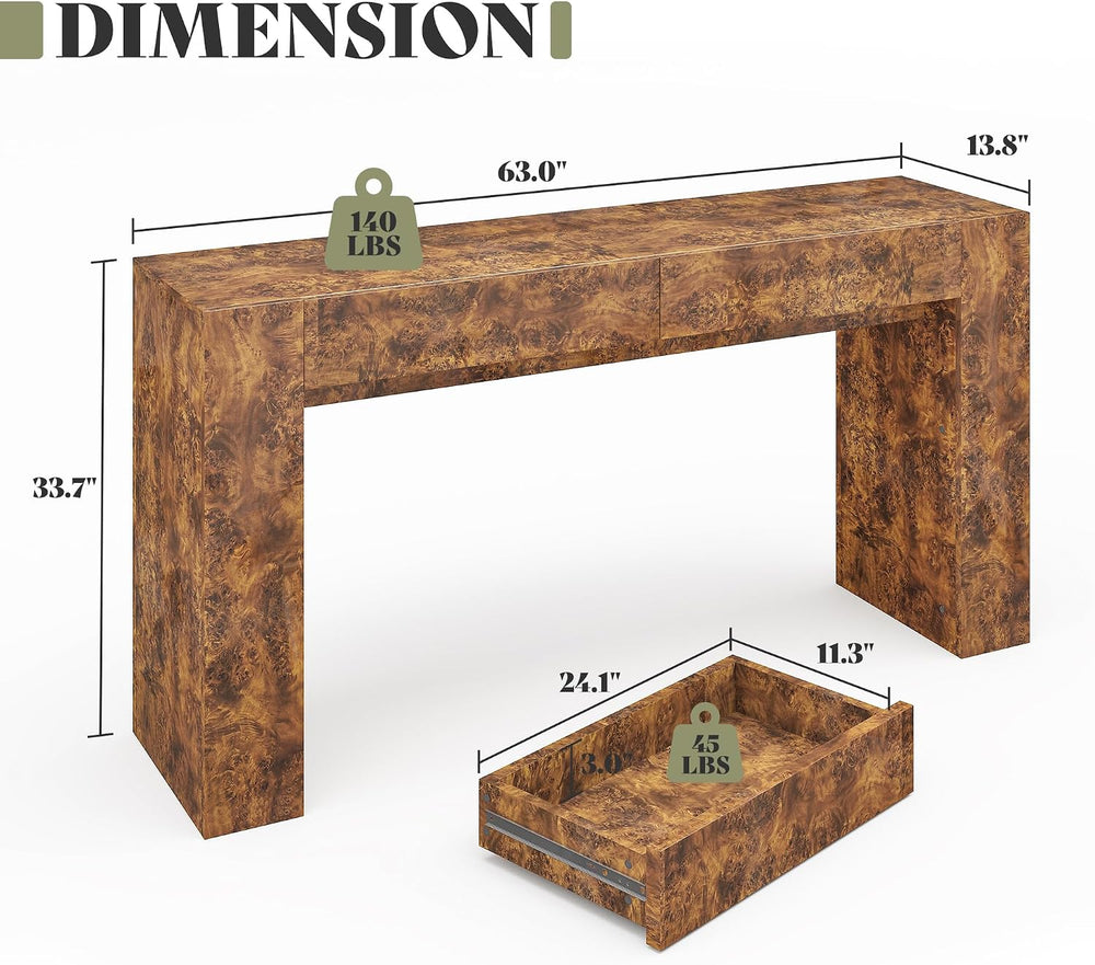 AMERLIFE 63" Modern Burl Wood Console Table with High Gloss Finish | Ent...