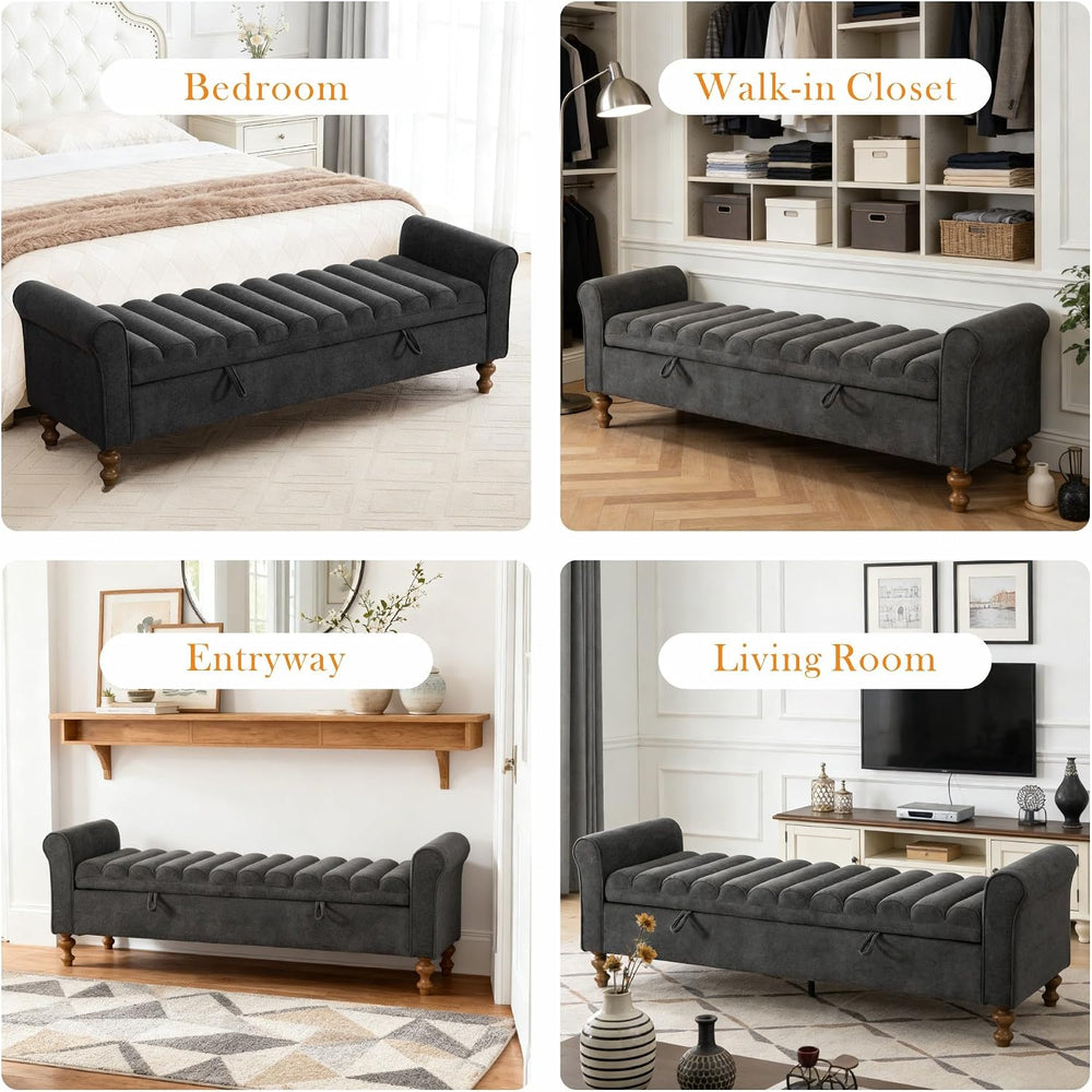 Aoiy & Wifon 65.55" W Large Storage Ottoman Bench, King Size End of ...
