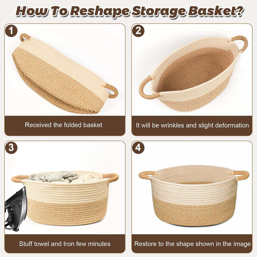 Woven Basket for Toys, Blankets & Gifts Empty ,Cotton Rope Storage Basket with Reinforced Handles for Nursery,Livingroom,Bedroom,Bathroom & Home Decor,21.65" x 12.6" x 8.46" (L)