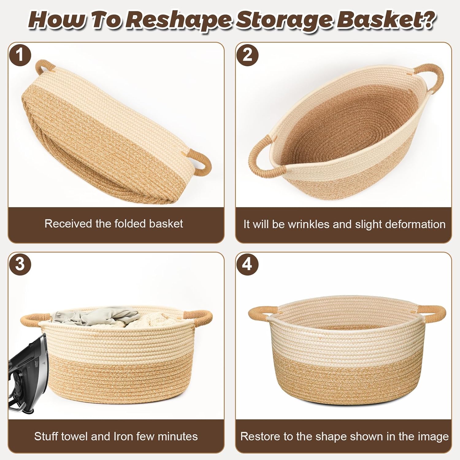 Woven Basket for Toys, Blankets & Gifts Empty ,Cotton Rope Storage Basket with Reinforced Handles for Nursery,Livingroom,Bedroom,Bathroom & Home Decor,21.65" x 12.6" x 8.46" (L)
