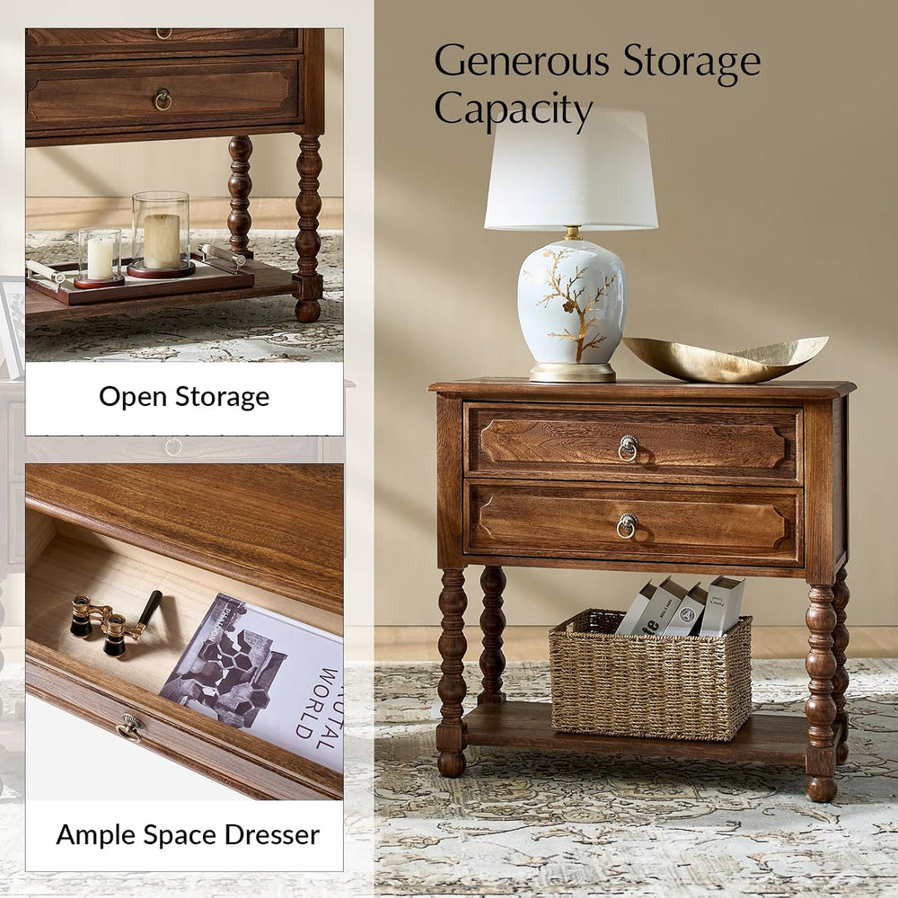 Solid Wood Spindle End Table with Charging Station, Traditional Farmhouse Sid...