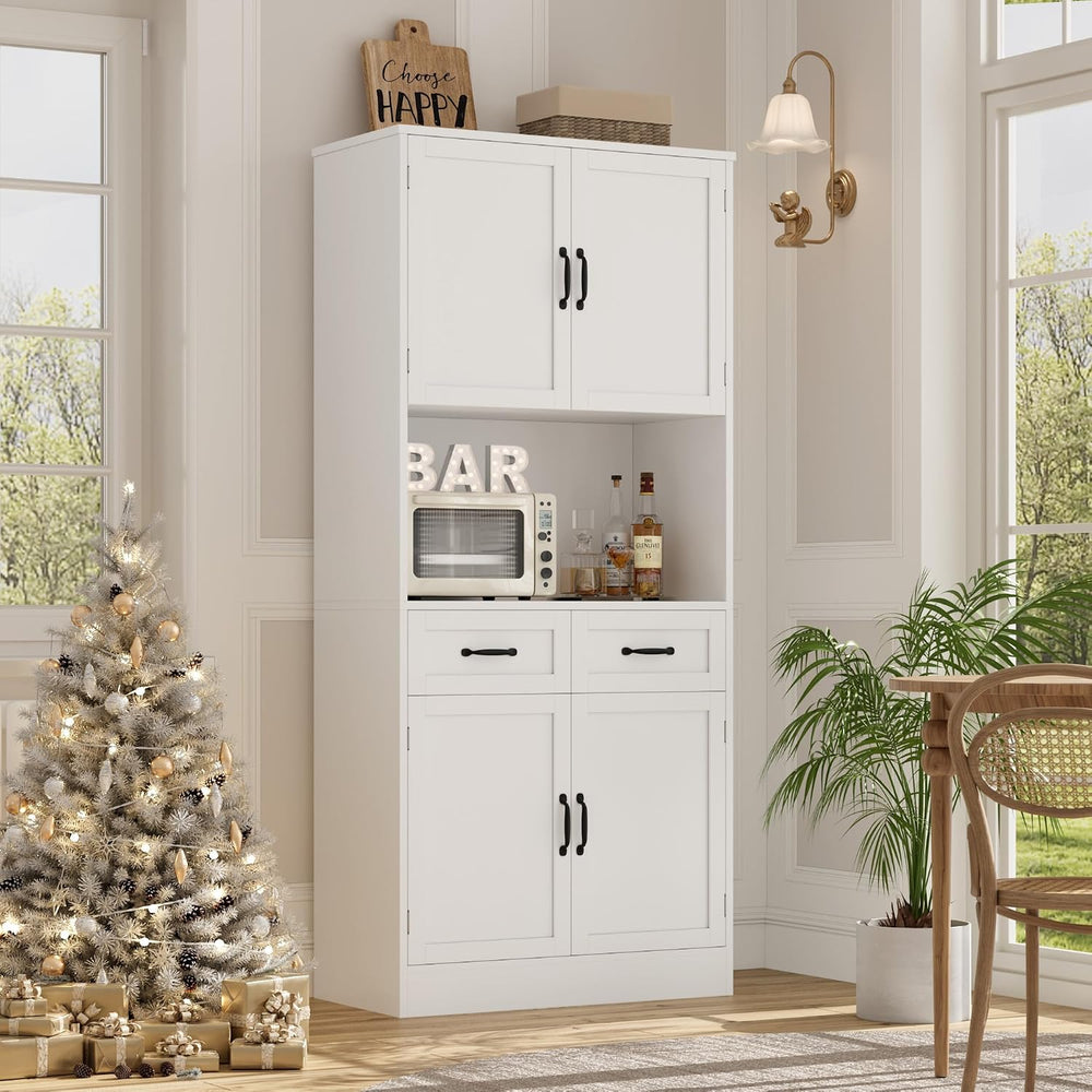 HOSTACK 71" Tall Kitchen Pantry Storage Cabinet, Wood Kitchen Hutch, Whi...