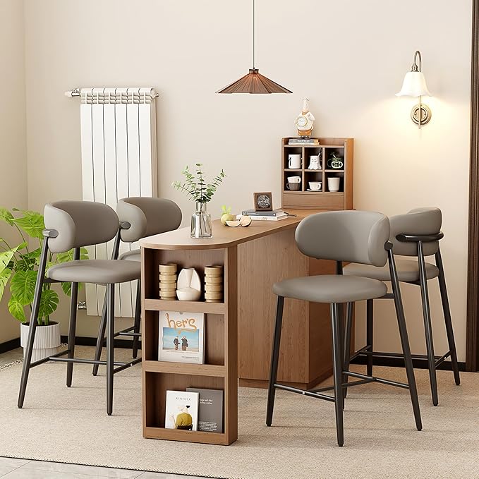 Bar Stools Set of 2 Counter Height Barstool Metal Kitchen Counter Height Bar Stool Island Chairs 26 Inch, Black/Light Grey