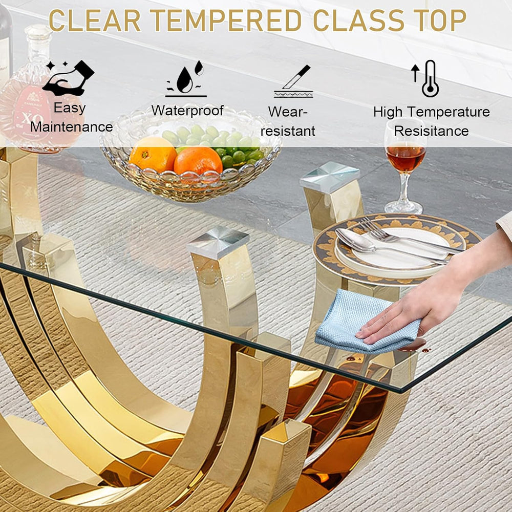 70inch Luxury Dining Table for 4 6, Modern Glass Kitchen Dining Room Table wi...