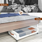 Under Bed Storage with Wheels, UnderBed Storage Containers with Clear Lid and Handles, Under the Bed Storage Bins Drawers for Clothes,Blankets,Shoes,Books (WHITE, 2 PACK)
