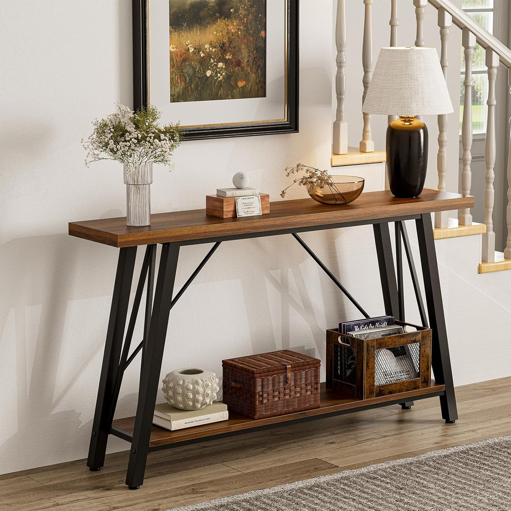 GAZHOME Console Table with Storage Shelf - Industrial Style Sofa Table Behind...