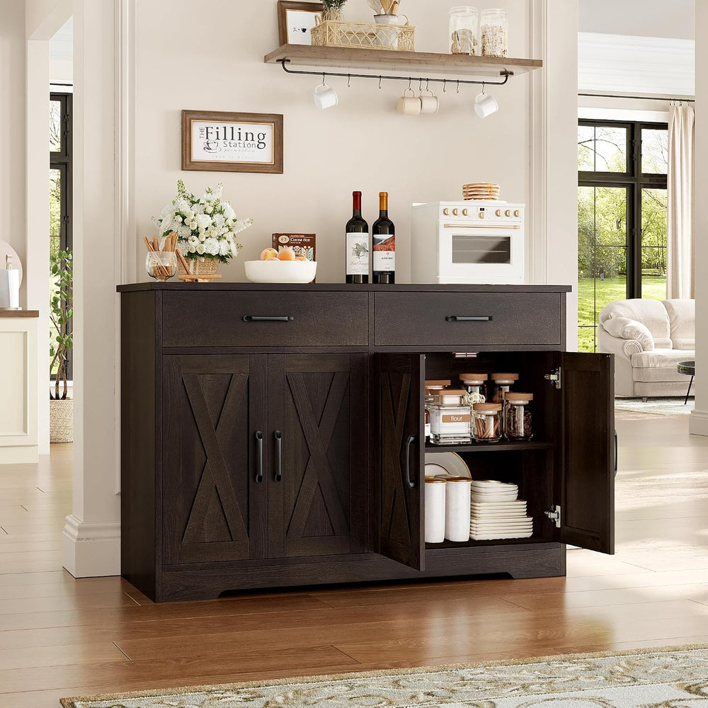 HOSTACK 47" W Kitchen Sideboard Buffet Cabinet with Storage Drawers, Bro...