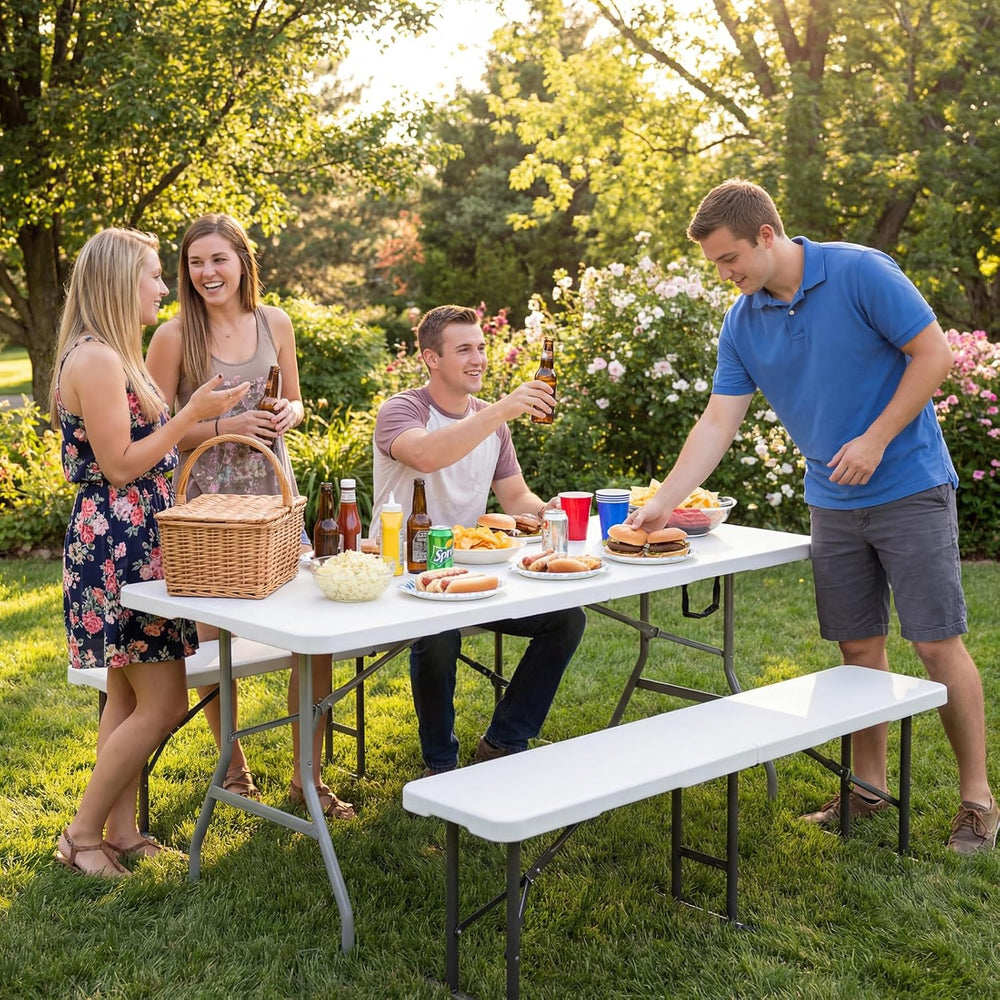6ft Folding Table, Portable Heavy Duty Plastic Table for Party, White | Fold-...