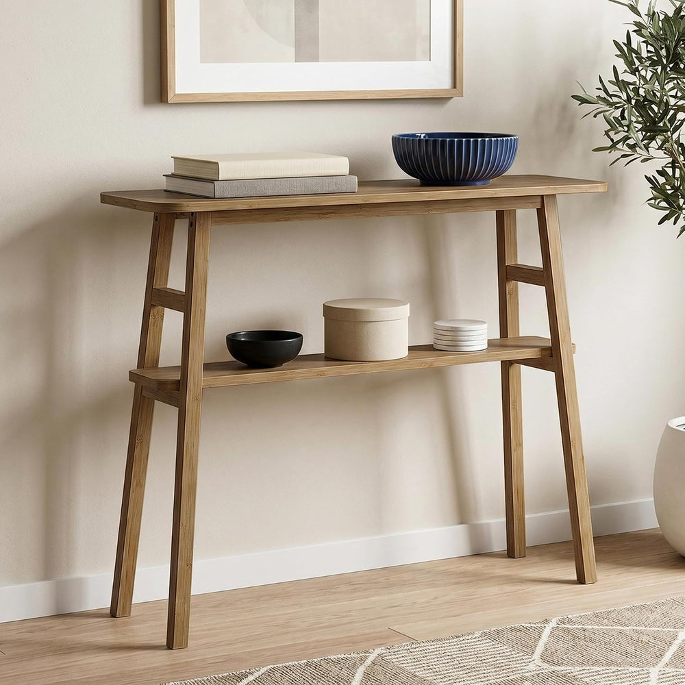 39.4" Solid Bamboo Entryway Console Table, Sofa Table Behind Couch, Narr...
