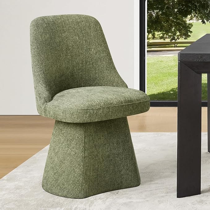 Swivel Dining Chairs Set of 1, Upholstered Mid Century Modern Deskchair with High Back, Linen Fabric Kitchen Chairs for Dining Room, Bedroom, Dressing Room, Green