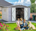 10x8 FT Wood Storage Shed, Large Outdoor Storage Shed with Lockable Door, Window and Vents,Outside Waterproof Wooden Metal Tool Storage for Garden, Patio, Lawn, Backyard (Gray)