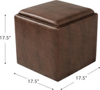 HomePop 17.5" Storage Ottoman with Tray Top - Brown Faux Leather