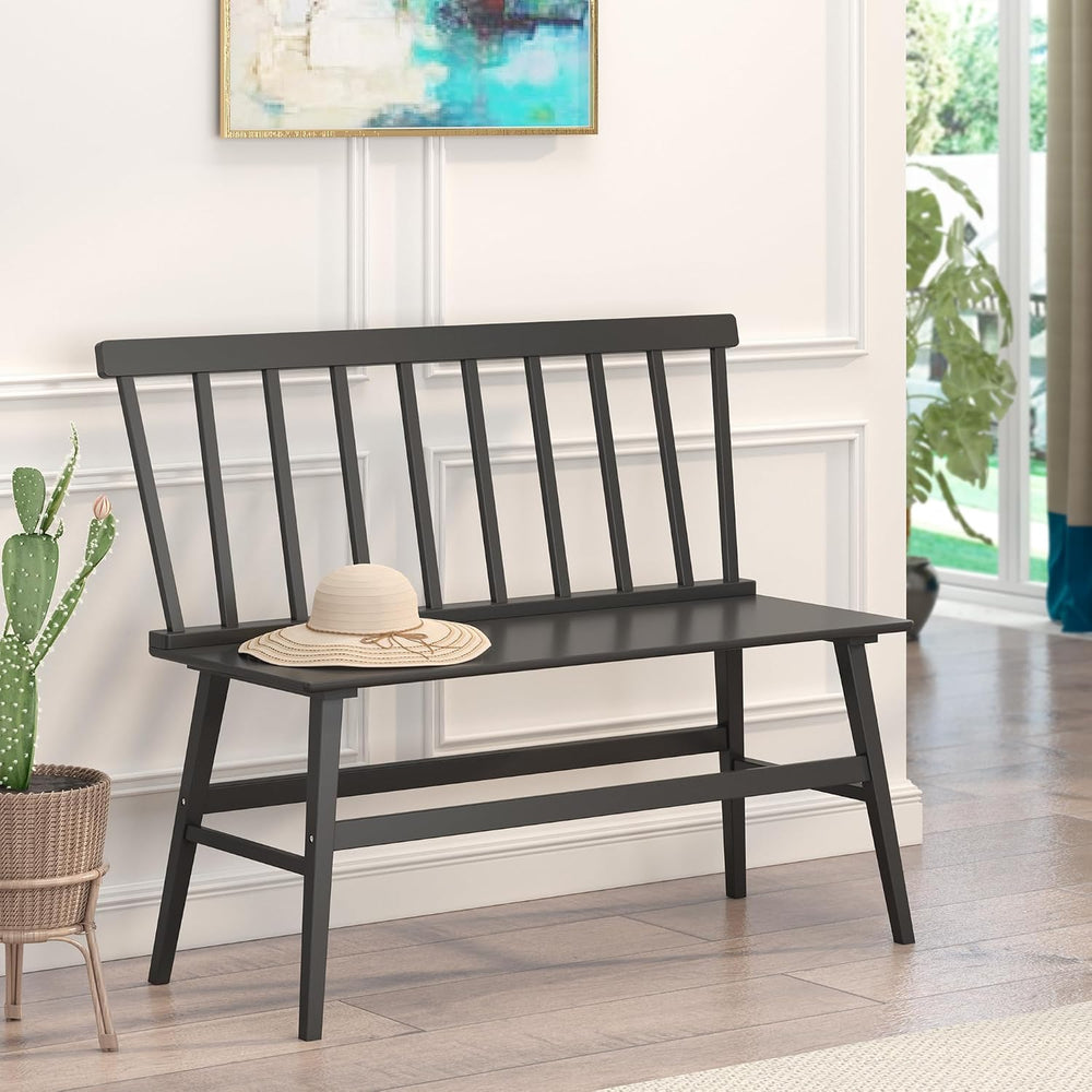 Wisuce Bamboo Dining Bench, Entryway Bench with Spindle Back (Black) | Bamboo...
