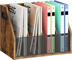 Wooden Desktop File Organizer with Removable Dividers, Mesh Front Panel for Paper, Mail, Magazine, Home Office Desk Storage, Easy Assembly, Rustic Brown MWJ06FG