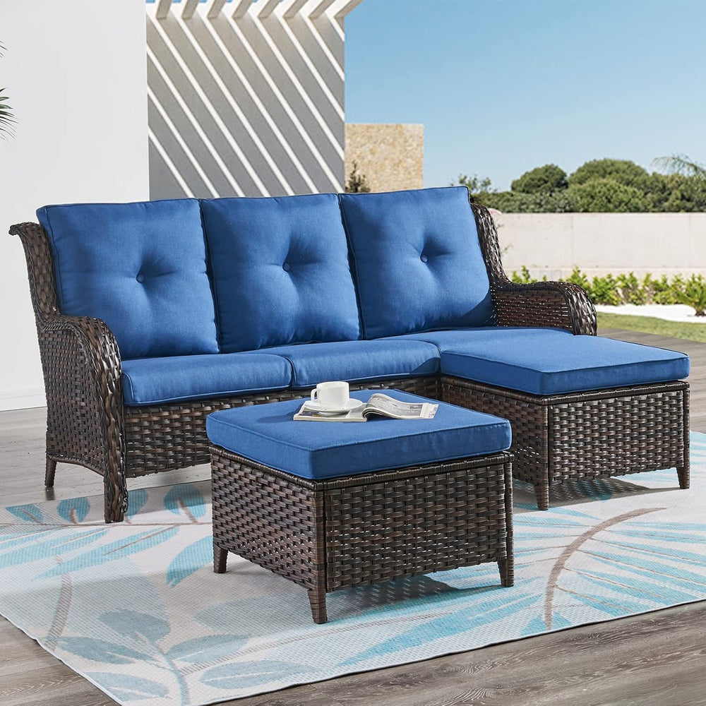 HUMMUH Outdoor Ottomans for Patio Set of 2 PE Wicker Steel Frame Outdoor Foot...