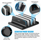 Ryvlan Vertical Laptop Stand, 3 Slot Adjustable Laptop Storage Rack and Desk Organizer, Silicone-Padded Holder for Multiple Devices Storage, Compatible Stand for Tablets and Devices up to 17 Inches