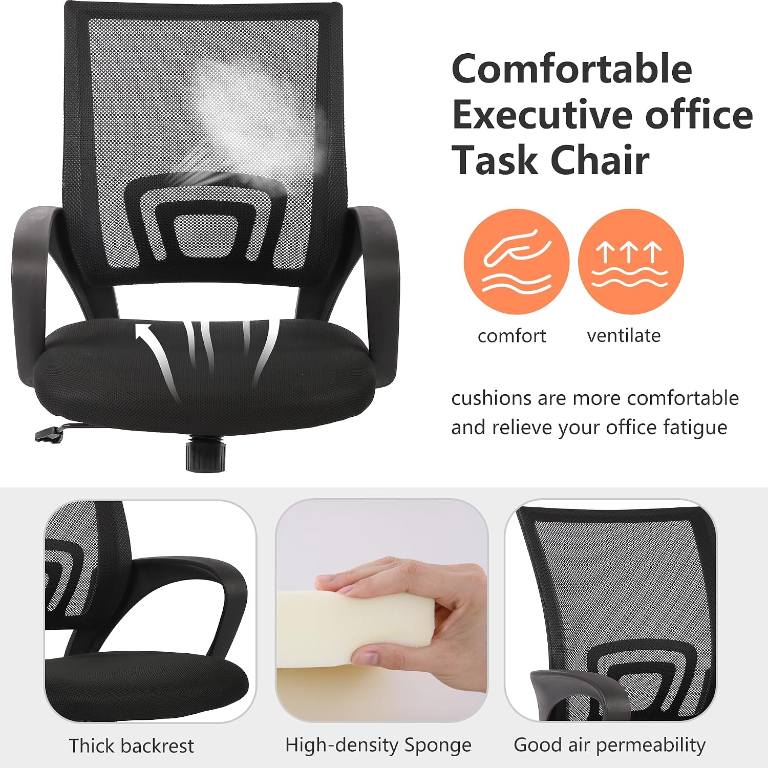 PayLessHere Home Office Chair Desk Computer Chair Adjustable Ergonomic Lumbar Support Armrest Executive with High Density Mesh 360 Degree Swivel Chair for Men Women Adults, Black