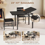 Dining Table Set for 4, Extendable Kitchen Table with 4 PU Leather Upholstered Dining Room Chairs, Wood Kitchen Table Set with Built-in Storage Rack for Dining & Small Spaces, Black