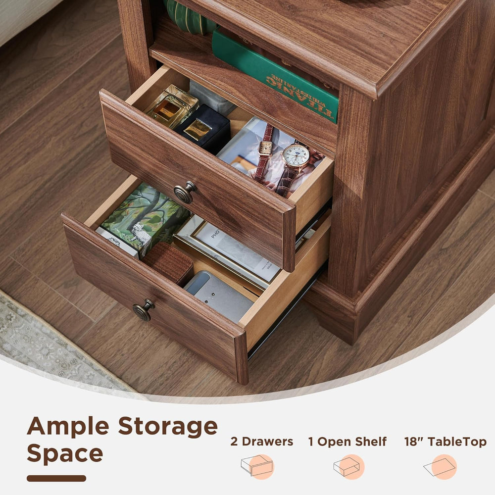 T4TREAM Nightstand Set of 2 with Charging Station, 18" W Vintage End Tab...