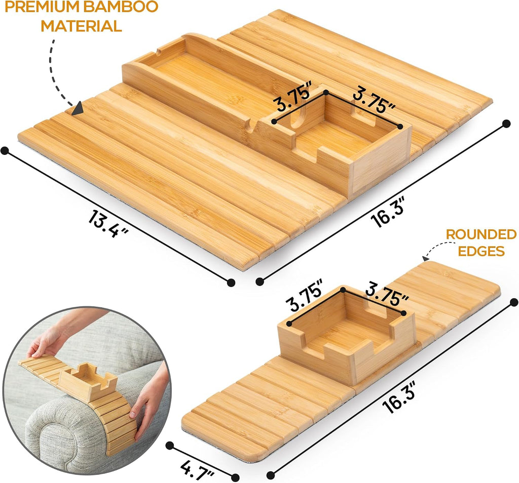 Bamboo Couch Cup Holder Tray, Sofa Armrest Cup Holder, Snack Tray