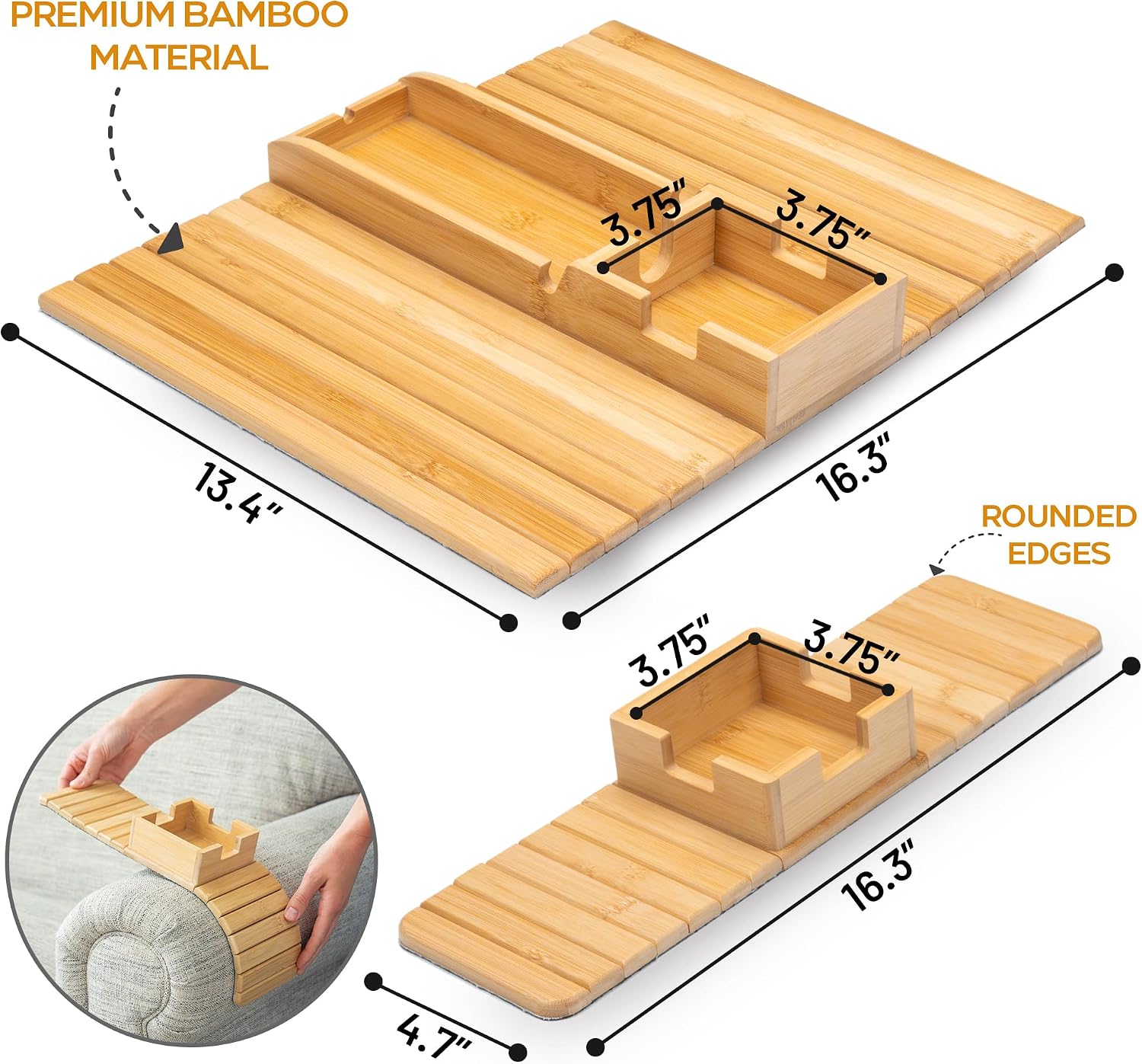 Bamboo Couch Cup Holder Tray, Sofa Armrest Cup Holder, Snack Tray
