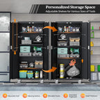 VINGLI 72'' Tall Garage Storage Cabinet, Metal Storage Cabinet with Pegboards, Wheels, Locking Doors and Adjustable Shelves (Black, 32''W x 16''D x 72''H)