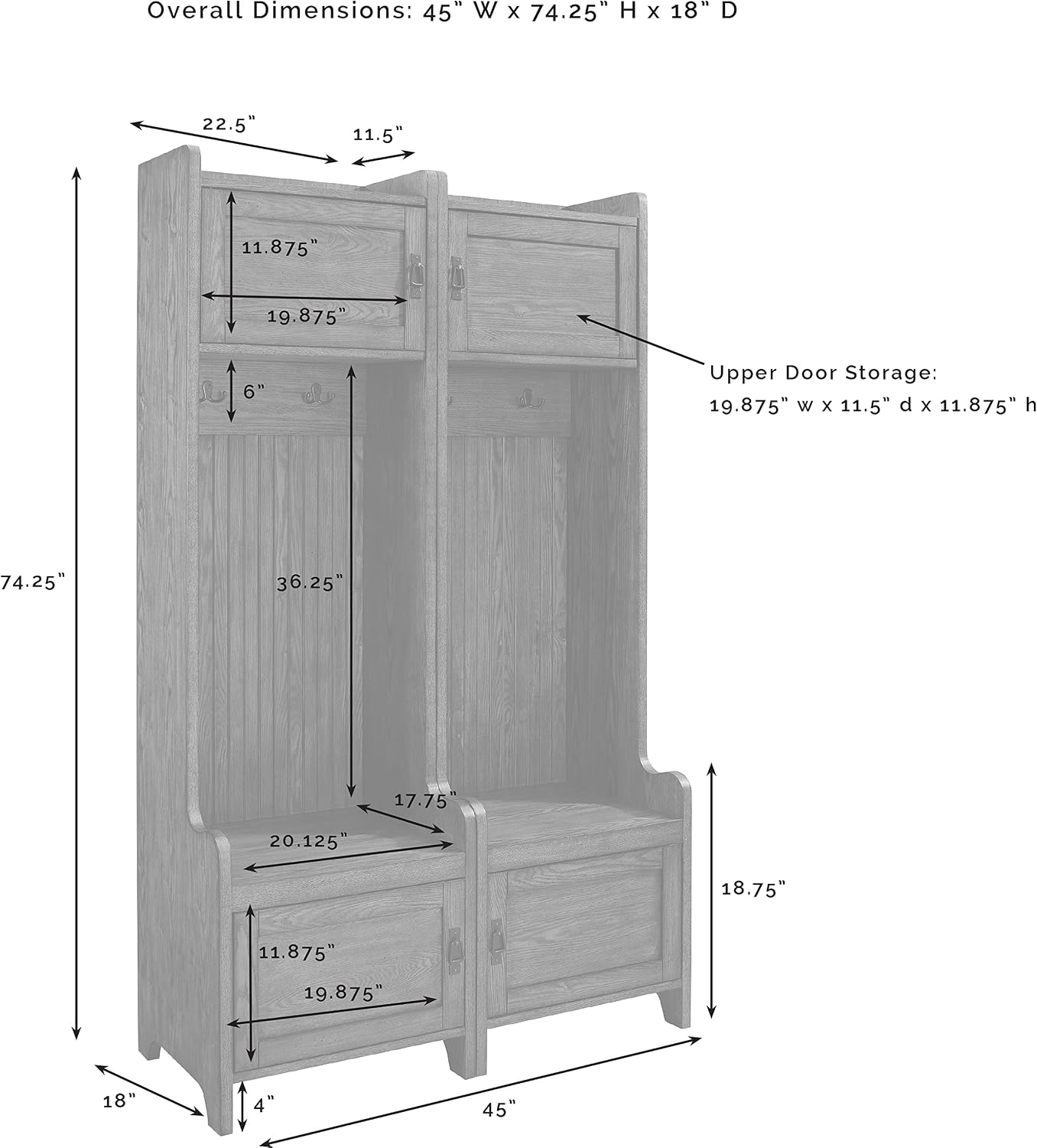Crosley Furniture Fremont 2-Piece Hall Tree Entryway Set with Storage Cabinets and Coat Rack Hooks, Distressed White