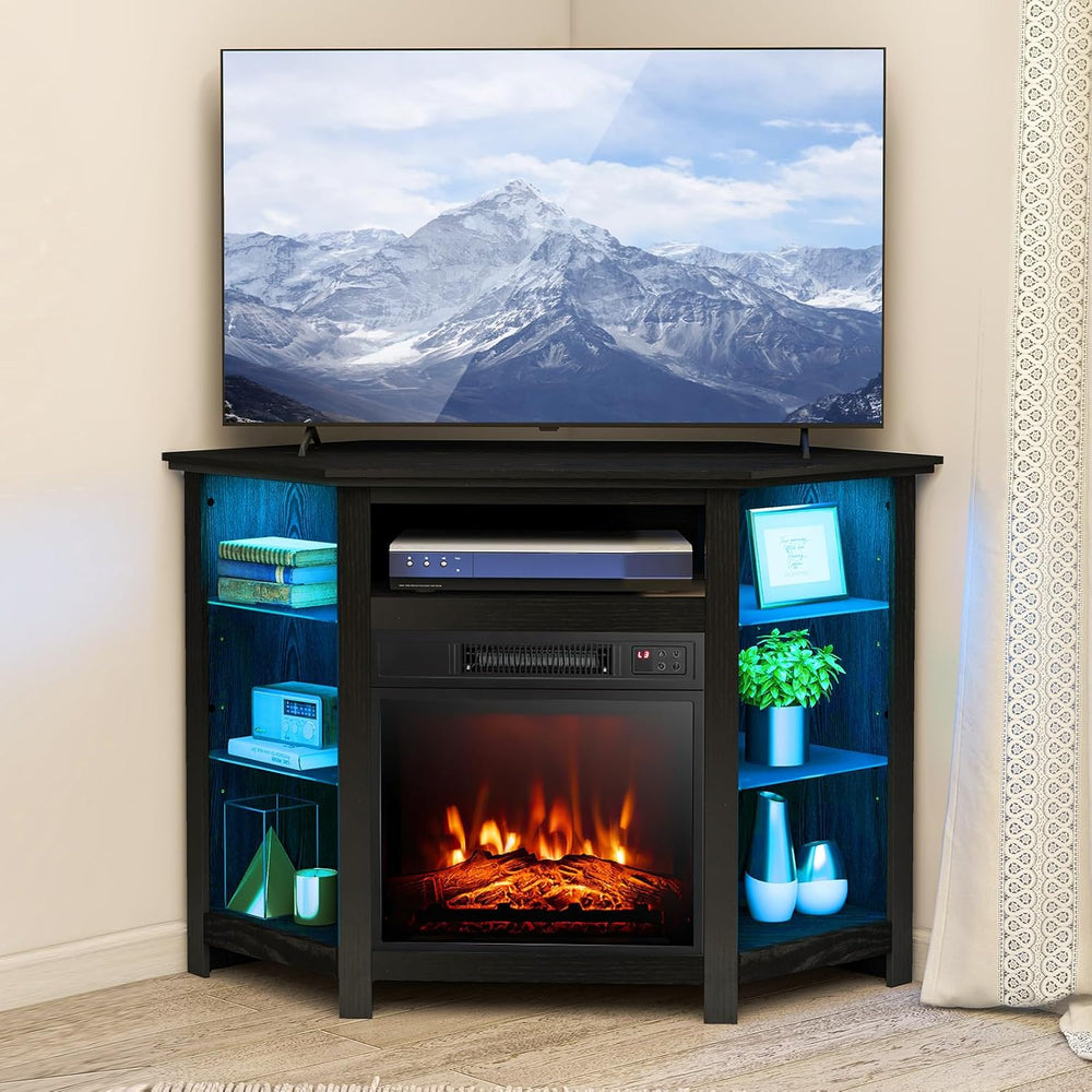 RELAX4LIFE Corner Fireplace TV Stand - Electric Fireplace Entertainment Cente...