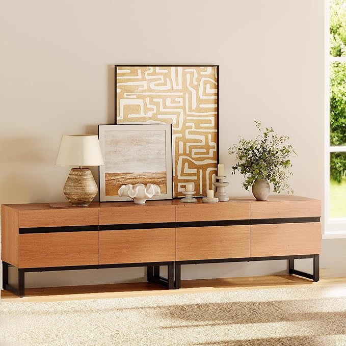 WAMPAT Modern TV Stand for TVs Up to 75 Inch, 2-in-1 Entertainment Center Media Console with Storage Cabinets, TV Console for Living Room, Mocha