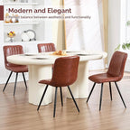 Dining Chairs Set of 2, Modern Dining Chairs with Thick Cushions, PU Leather Upholstered Kitchen Dining Room Chairs with Metal Legs for Dining Living Room (Reddish Brown)