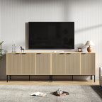 TV Stand for 100" TV, Mid Century Modern 94.4'' Television Stand, Entertainment Center with Storage and Adjustable Shelves, Media Console TV Cabinet for Living Room