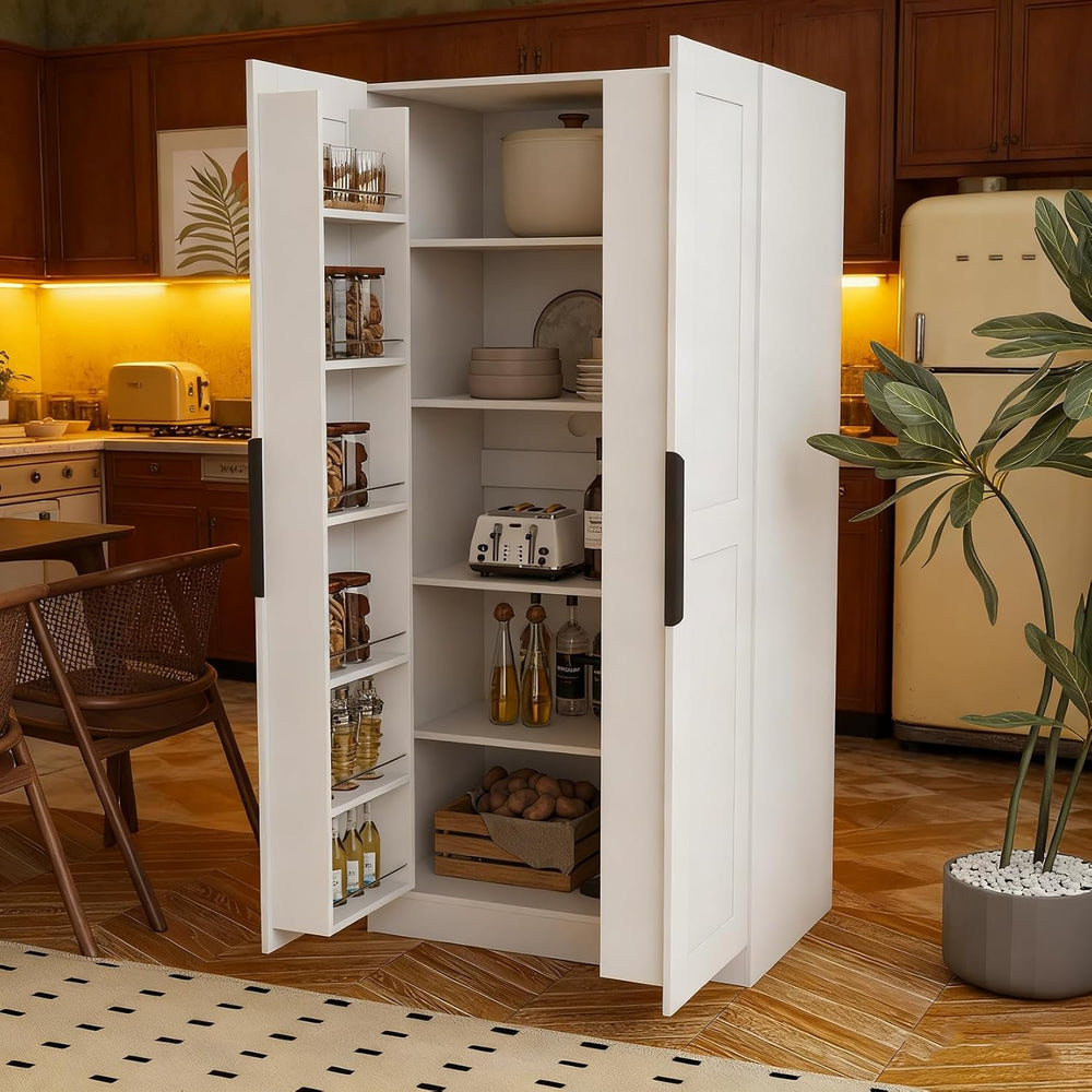 Freestanding Kitchen Pantry Cabinet, 62.99 Tall Kitchen Buffet Cabinet with S...