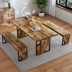 HIPIHOM 70.8" Wooden Dining Table with 2 Benches, Modern Kitchen Table and Chairs Set for 4-6 Person, Thickened MDF Wooden Table with Dining Bench for Living Dining Room, Kitchen, Office