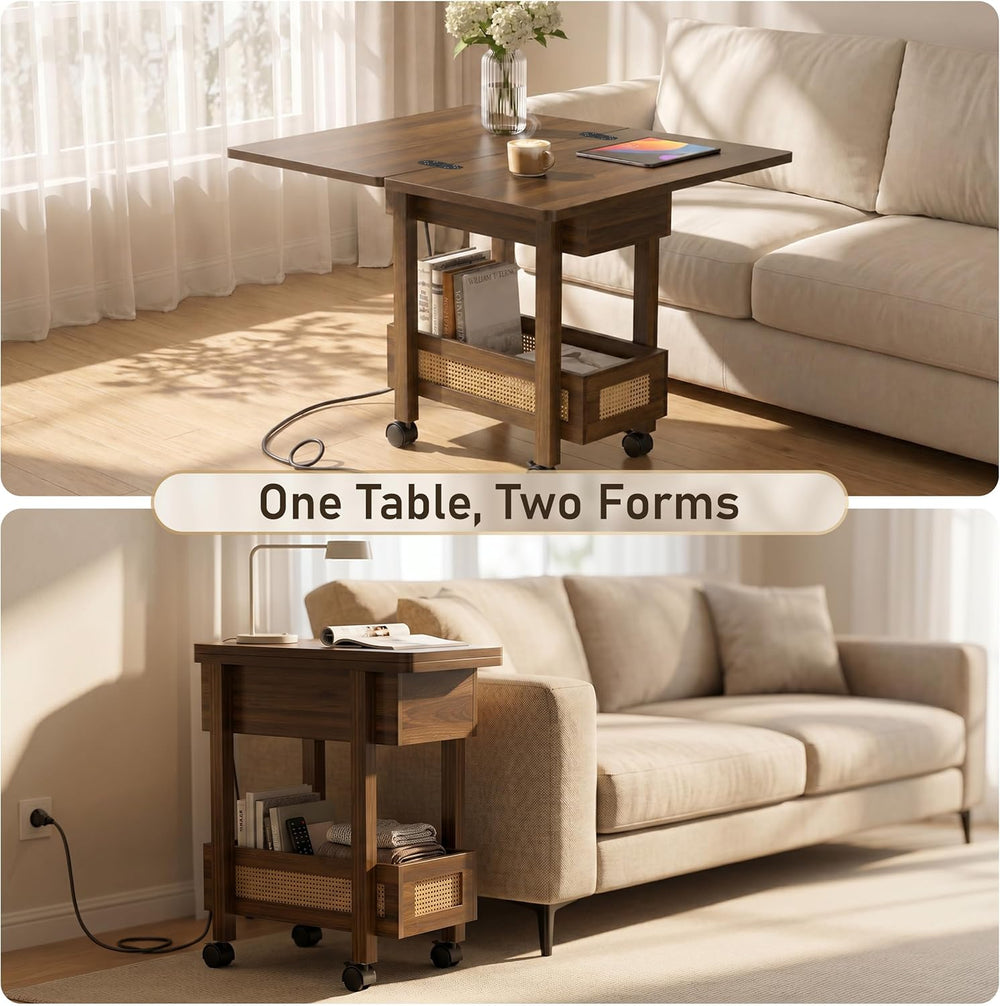YOSHOOT Flip Top End Table with Charging Station, Narrow Side Table | 13&quot...