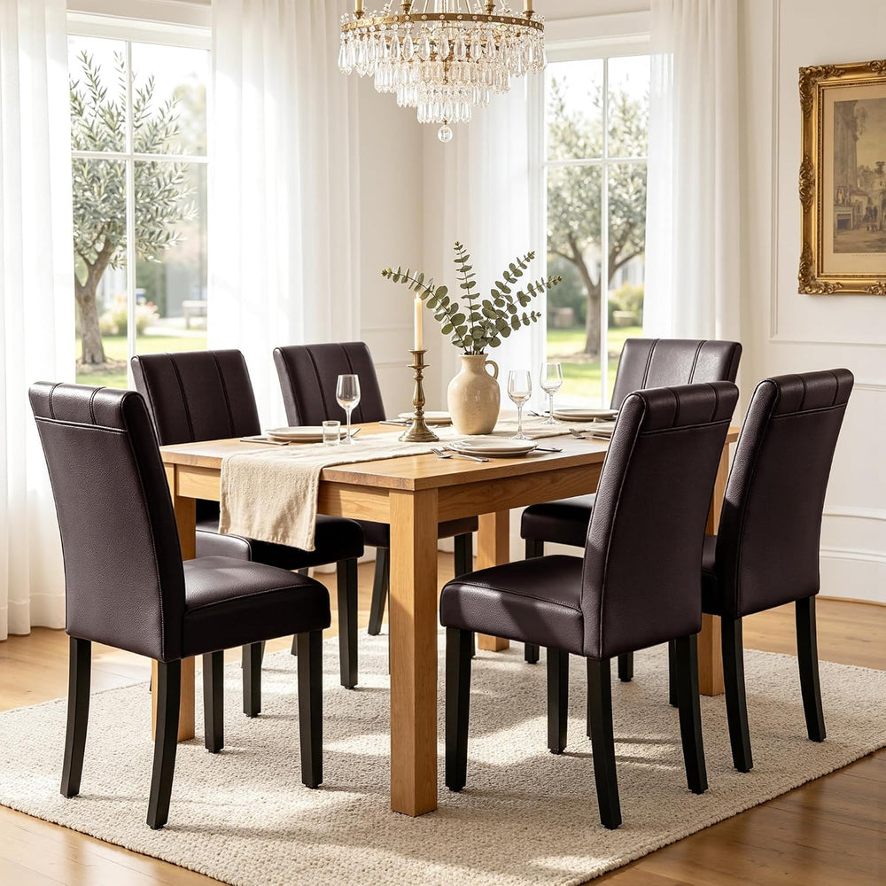 CHUN YI Dining Chairs Set of 6, Upholstered Dining Room Chairs, Brown