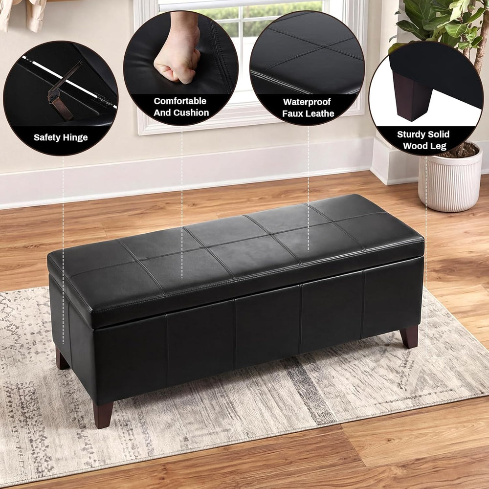 51 Inch Storage Ottoman Bench, Faux Leather Foot Rest with Hinged Lid, Long R...