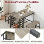 Dining Table Set for 4, Kitchen Table Set for 4 with 2 Benches, 3 Piece Dining Room Table Set for Small Space Apartment, Grey