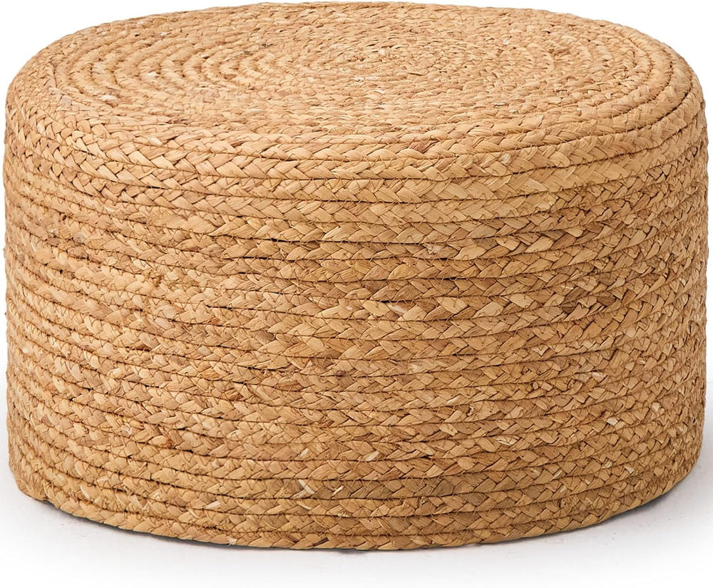Wimarsbon Round Pouf Ottoman, Natural Hand Knitted Footrest Poof, Rustic Loun...