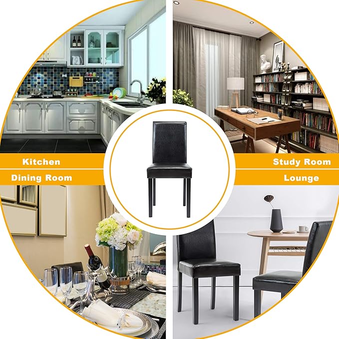 LSSPAID Dining Chairs Set of 4, PU Leather Padded Upholstered Modern Parson Chair, Dining Room Chairs with Solid Wood Legs for Kitchen Living Room, Black